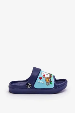 Online Lekkie Dziecięce Klapki Sandałki Z Motywem Zwierzątka Granatowe Rico Dzieci Chłopięce|Chłopięce