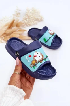 Online Lekkie Dziecięce Klapki Sandałki Z Motywem Zwierzątka Granatowe Rico Dzieci Chłopięce|Chłopięce