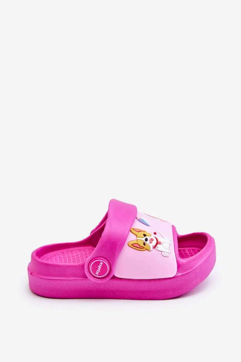 Hot Lekkie Dziecięce Klapki Sandałki Z Motywem Pieska Fuksja Rico Dzieci Dziewczęce|Dziewczęce