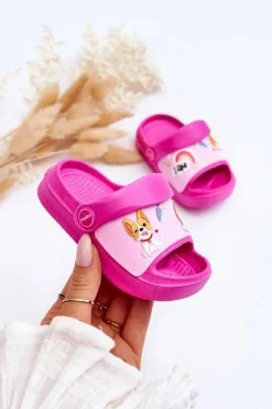 Hot Lekkie Dziecięce Klapki Sandałki Z Motywem Pieska Fuksja Rico Dzieci Dziewczęce|Dziewczęce