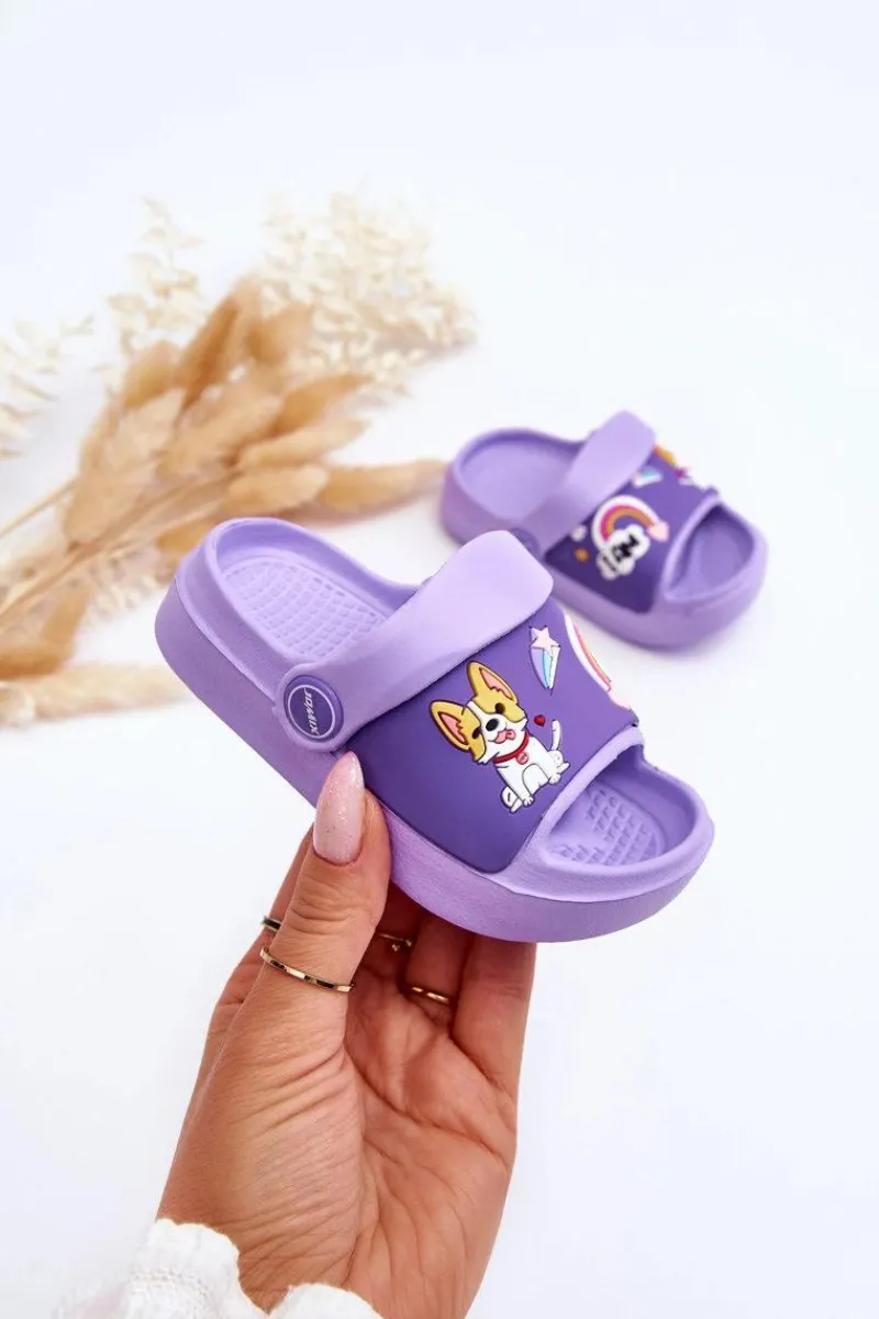 Dziewczęce|Dziewczęce>Boto Lekkie Dziecięce Klapki Sandałki Z Motywem Pieska Fioletowe Rico