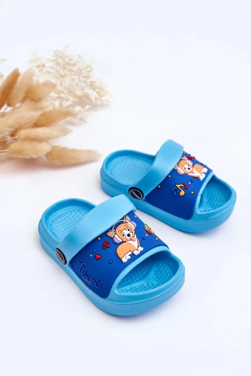Dziewczęce|Dziewczęce>Boto Lekkie Dziecięce Klapki Sandałki Z Motywem Pieska Niebieskie Rico