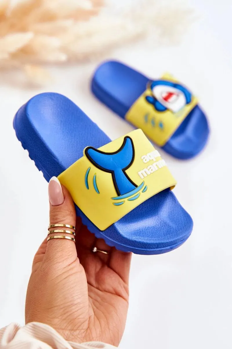 Outlet Lekkie Dziecięce Klapki Żółto-Niebieskie Sharky Dzieci Chłopięce|Dziewczęce