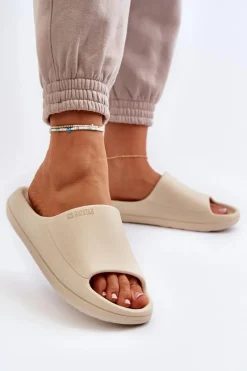 New Lekkie Klapki Damskie Big Star NN274A040 Beżowe Damskie Klapki Damskie Big Star|Klapki Basenowe