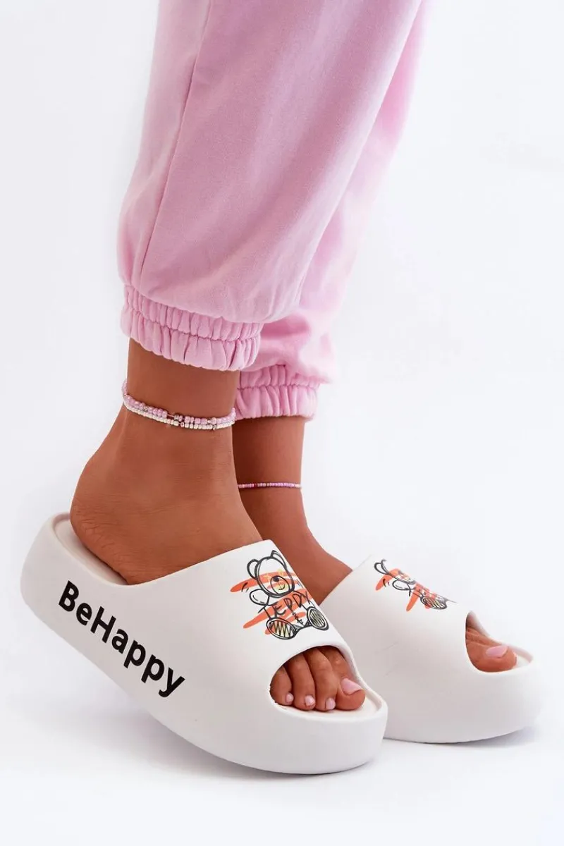 Klapki Basenowe|Klapki Na Platformie>Boto Lekkie Klapki Damskie Na Grubej Podeszwie Z Misiem Piankowe Białe Serefina Biały