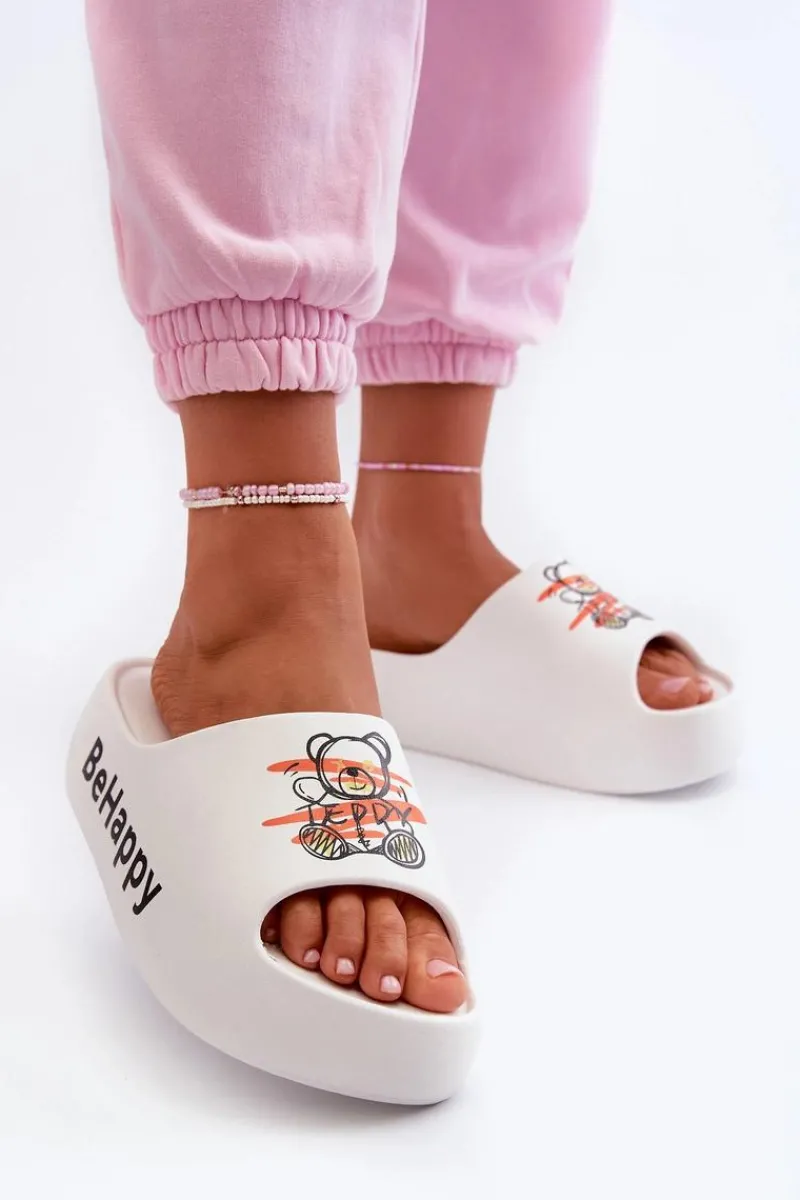 Klapki Basenowe|Klapki Na Platformie>Boto Lekkie Klapki Damskie Na Grubej Podeszwie Z Misiem Piankowe Białe Serefina Biały