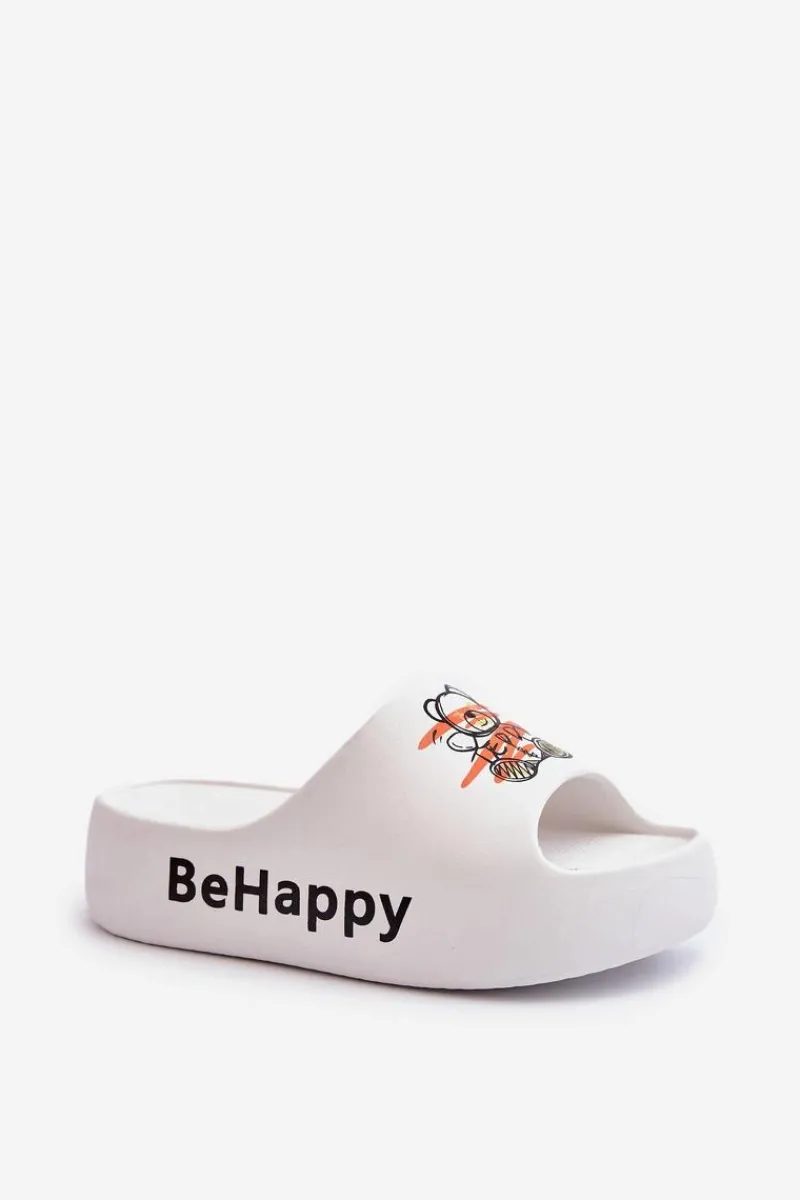 Klapki Basenowe|Klapki Na Platformie>Boto Lekkie Klapki Damskie Na Grubej Podeszwie Z Misiem Piankowe Białe Serefina Biały