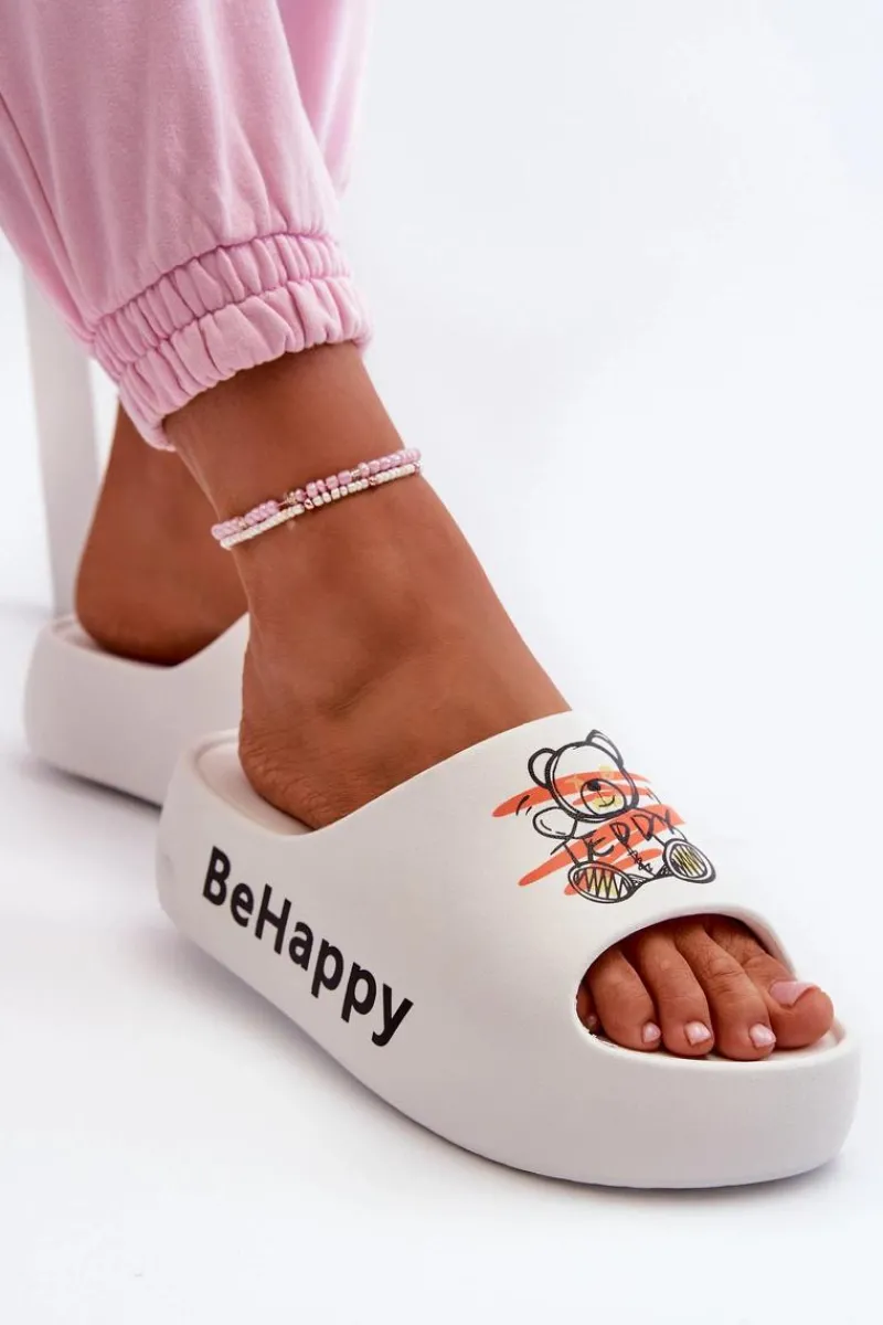 Klapki Basenowe|Klapki Na Platformie>Boto Lekkie Klapki Damskie Na Grubej Podeszwie Z Misiem Piankowe Białe Serefina Biały