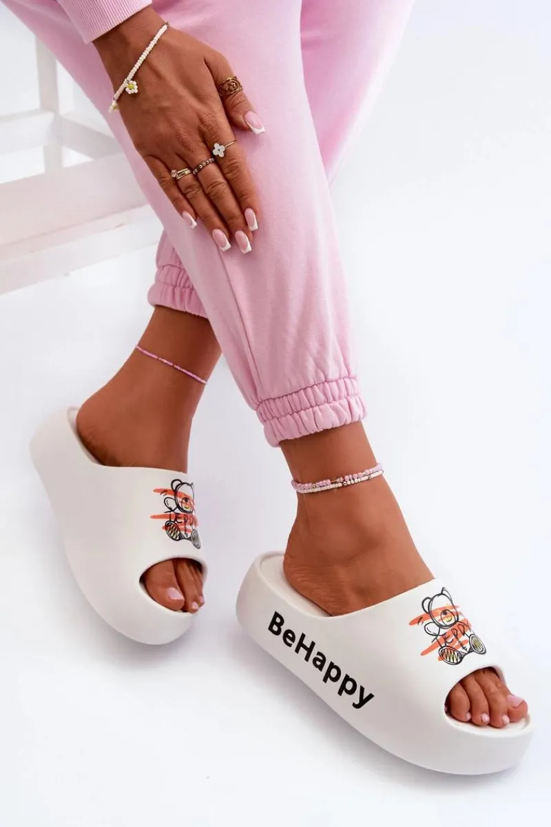 Klapki Basenowe|Klapki Na Platformie>Boto Lekkie Klapki Damskie Na Grubej Podeszwie Z Misiem Piankowe Białe Serefina Biały