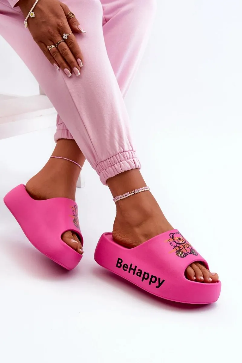 Klapki Basenowe|Klapki Na Platformie>Boto Lekkie Klapki Damskie Na Grubej Podeszwie Z Misiem Piankowe Fuksja Serefina Różowy