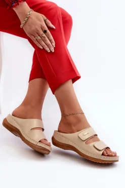 Evento Lekkie Klapki Damskie Z Eko Skóry Beżowe Frellia