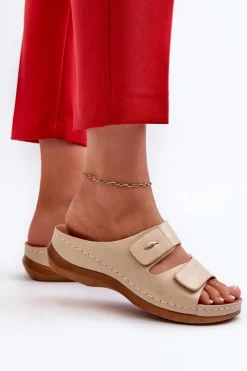 Evento Lekkie Klapki Damskie Z Eko Skóry Beżowe Frellia