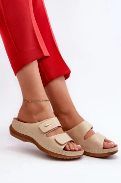 Evento Lekkie Klapki Damskie Z Eko Skóry Beżowe Frellia