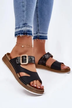 Klapki Na Platformie|Klapki Damskie Klasyczne>INBLU Lekkie Klapki Damskie Z Klamrą GS000055 Czarne