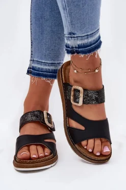 Klapki Na Platformie|Klapki Damskie Klasyczne>INBLU Lekkie Klapki Damskie Z Klamrą GS000055 Czarne