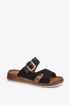 Klapki Na Platformie|Klapki Damskie Klasyczne></noscript>INBLU Lekkie Klapki Damskie Z Klamrą GS000055 Czarne