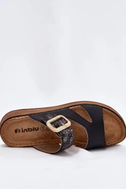 Klapki Na Platformie|Klapki Damskie Klasyczne></noscript>INBLU Lekkie Klapki Damskie Z Klamrą GS000055 Czarne