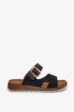 Klapki Na Platformie|Klapki Damskie Klasyczne></noscript>INBLU Lekkie Klapki Damskie Z Klamrą GS000055 Czarne