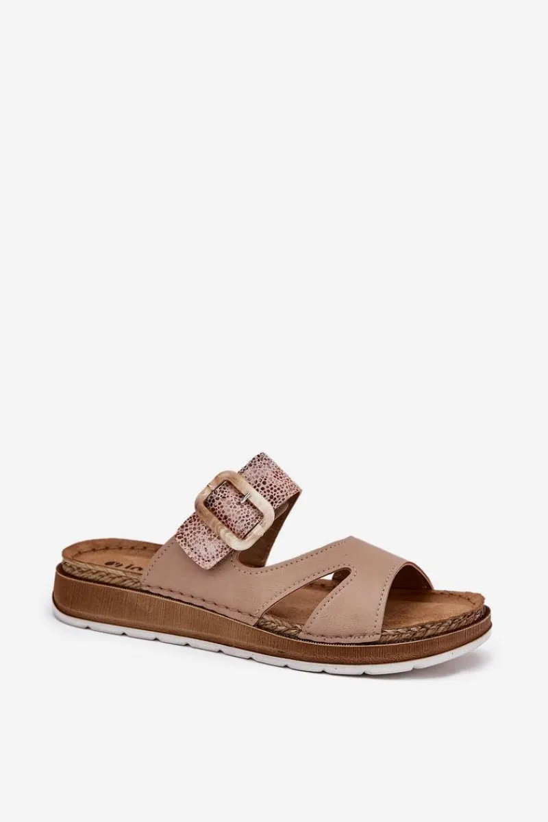 Best INBLU Lekkie Klapki Damskie Z Klamrą GS000055 Beżowe