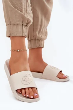 New Evento Lekkie Klapki Damskie Z Ozdobnym Tłoczeniem Beżowe Isarisa