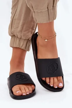 Online Lekkie Klapki Damskie Z Ozdobnym Tłoczeniem Czarne Isarisa Damskie Klapki Basenowe|Klapki Na Platformie