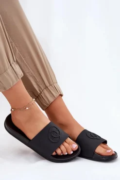 Online Lekkie Klapki Damskie Z Ozdobnym Tłoczeniem Czarne Isarisa Damskie Klapki Basenowe|Klapki Na Platformie