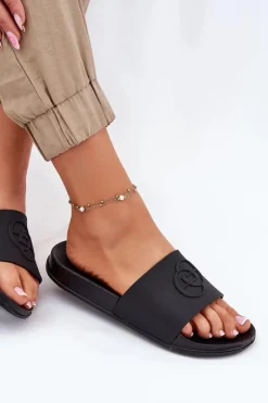 Online Lekkie Klapki Damskie Z Ozdobnym Tłoczeniem Czarne Isarisa Damskie Klapki Basenowe|Klapki Na Platformie