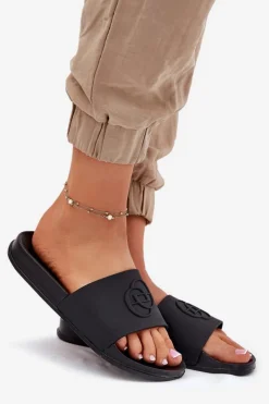 Online Lekkie Klapki Damskie Z Ozdobnym Tłoczeniem Czarne Isarisa Damskie Klapki Basenowe|Klapki Na Platformie