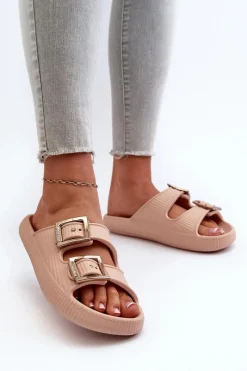 Klapki Damskie Klasyczne>ZAXY Lekkie Klapki Damskie LL285087 Beżowe Beżowy