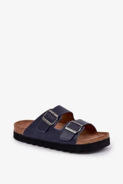 Outlet Big Star Shoes Lekkie Klapki Męskie Z Klamrami Eko Skóra Big Star NN174530 Granatowe Niebieski