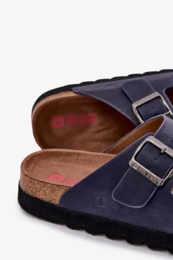 Outlet Big Star Shoes Lekkie Klapki Męskie Z Klamrami Eko Skóra Big Star NN174530 Granatowe Niebieski