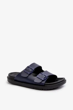 Klapki Męskie Big Star|Klapki Męskie Klasyczne>Big Star Shoes Lekkie Klapki Męskie Z Klamrami Big Star NN174593 Granatowe Niebieski