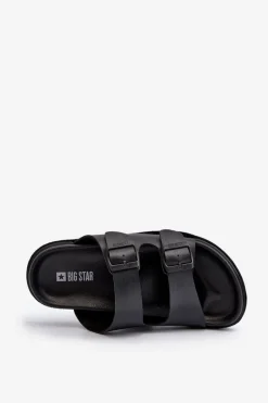 Clearance Big Star Shoes Lekkie Klapki Męskie Z Klamrami Big Star NN174597 Czarne Czarny