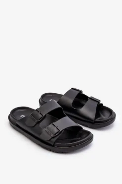 Clearance Big Star Shoes Lekkie Klapki Męskie Z Klamrami Big Star NN174597 Czarne Czarny