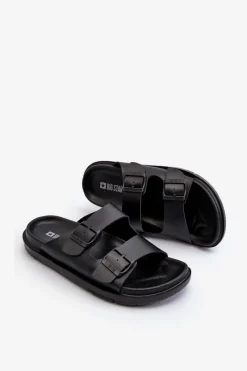 Clearance Big Star Shoes Lekkie Klapki Męskie Z Klamrami Big Star NN174597 Czarne Czarny