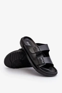 Clearance Big Star Shoes Lekkie Klapki Męskie Z Klamrami Big Star NN174597 Czarne Czarny