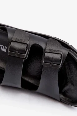 Clearance Big Star Shoes Lekkie Klapki Męskie Z Klamrami Big Star NN174597 Czarne Czarny