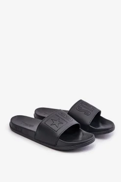 Outlet Big Star Shoes Lekkie Klapki Męskie Z Logo Big Star OO174030 Czarne Czarny