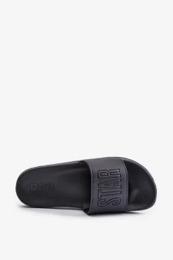 Outlet Big Star Shoes Lekkie Klapki Męskie Z Logo Big Star OO174030 Czarne Czarny
