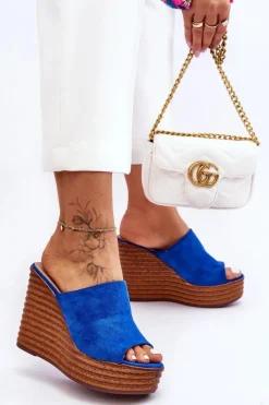 Outlet Lekkie Klapki Na Masywnej Platformie Niebieskie Good Vibe Damskie Klapki Na Koturnie|Klapki Na Platformie