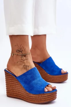 Outlet Lekkie Klapki Na Masywnej Platformie Niebieskie Good Vibe Damskie Klapki Na Koturnie|Klapki Na Platformie