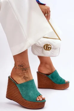 Best Boto Lekkie Klapki Na Masywnej Platformie Zielone Good Vibe