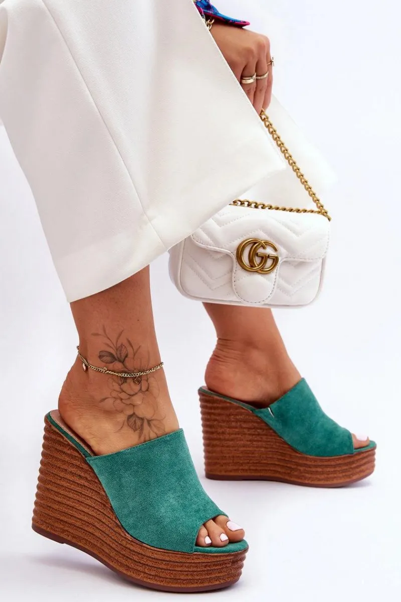 Best Boto Lekkie Klapki Na Masywnej Platformie Zielone Good Vibe