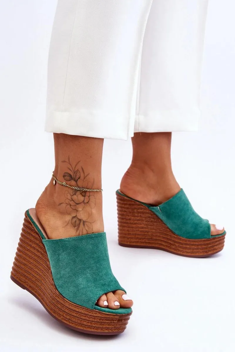 Best Boto Lekkie Klapki Na Masywnej Platformie Zielone Good Vibe