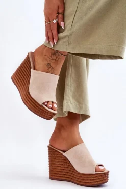 Klapki Na Koturnie|Klapki Na Platformie>Boto Lekkie Klapki Na Masywnej Platformie Beżowe Good Vibe