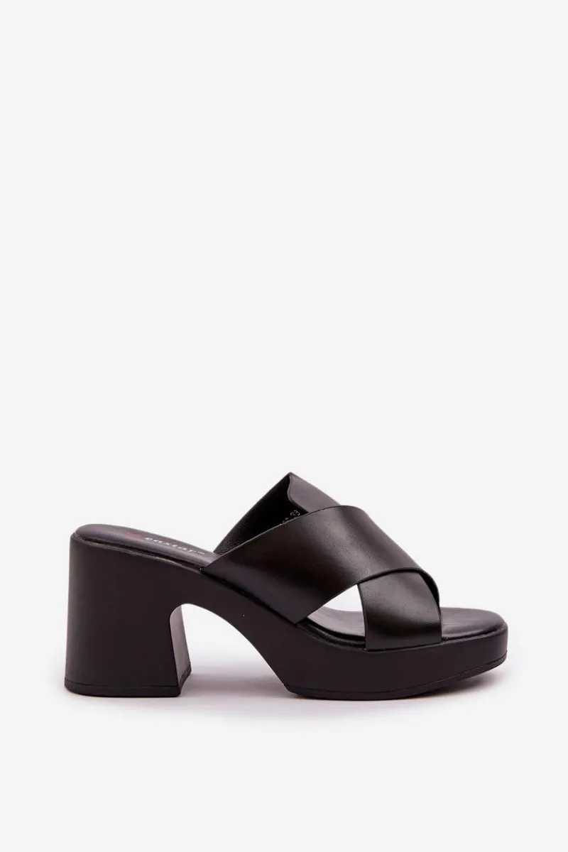 Klapki Na Obcasie|Klapki Damskie Klasyczne>Boto Lekkie Klapki Na Słupku Z Eko Skóry Czarne Kacaria Czarny