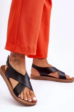 Sandały Płaskie>Boto Lekkie Klasyczne Sandały Damskie Czarne Lenny