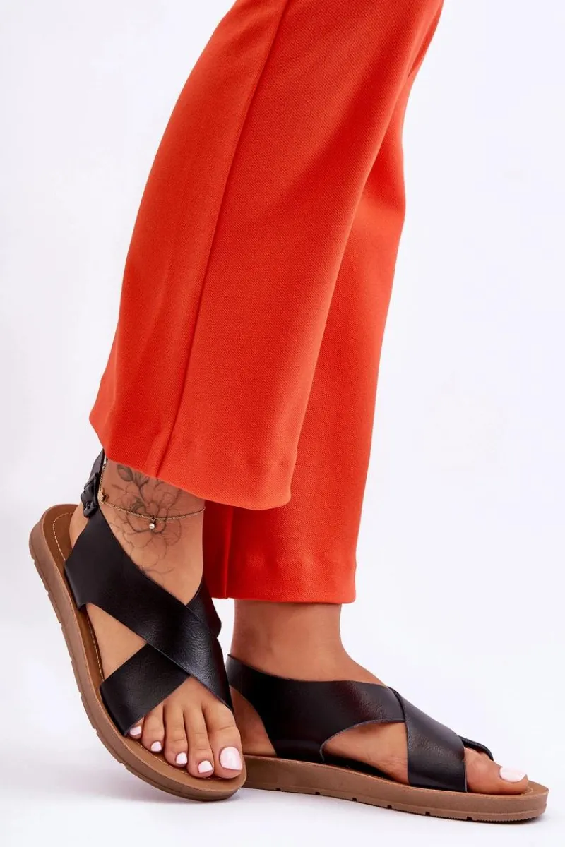 Sandały Płaskie>Boto Lekkie Klasyczne Sandały Damskie Czarne Lenny