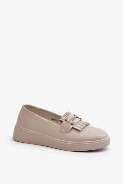 Sale Damskie buty S.Barski Lekkie Mokasyny Damskie Skórzane Na Platformie Beżowe S.Barski LR590 Beżowy