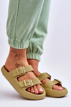 Discount Boto Lekkie Piankowe Damskie Klapki Zielone Cleve